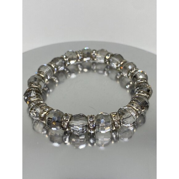 Unbranded Jewelry - Gorgeous Stretchable Bracelet Glass Beads With Genuine Crystals Silver Base